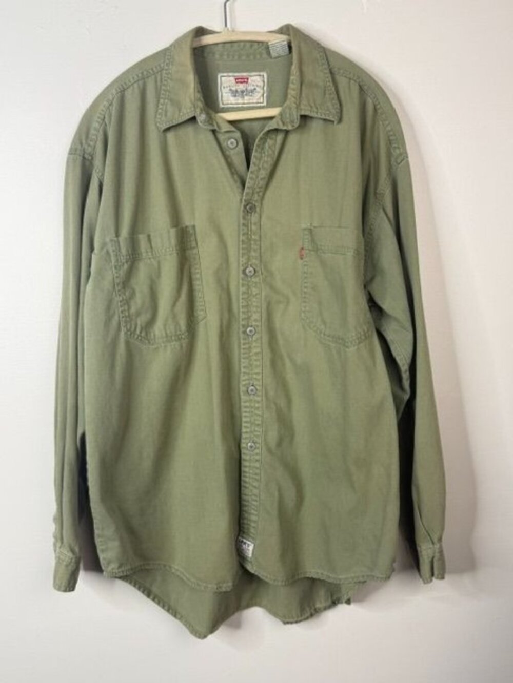 Vintage Levi's Reb Tab Mens Green Metal Button Long Sleeve Button Up Shirt Sz XL
